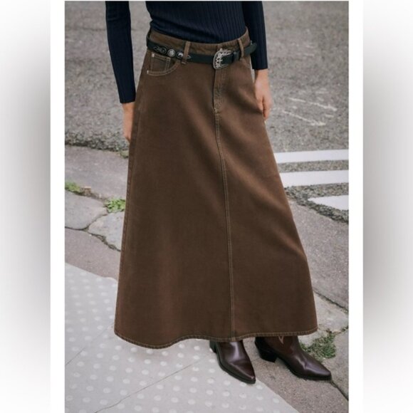 Zara Z1975 DENIM MIDI FLARE SKIRT - Picture 1 of 6